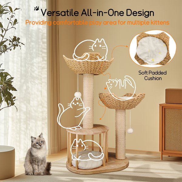 Wisfor 39-in Modern Cotton Cat Tree, Beige
