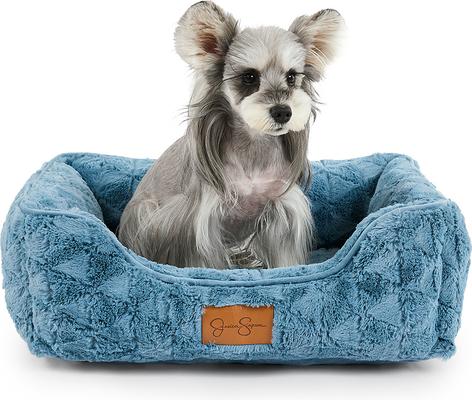 Show full view: JESSICA SIMPSON Luxurious Ultra Plush Calming Cuddler Dog & Cat Bed with Removable Cover, Blue slide 3 of 4