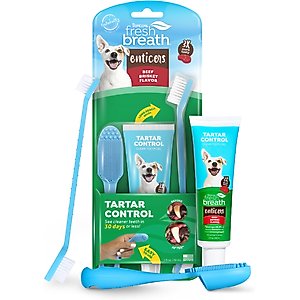 TropiClean Fresh Breath Enticers Smoked Beef Brisket Flavored Dog Dental Kit, 2-oz tube