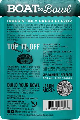 Show full view: Boat to Bowl Pet Food Cod & Trout Pate Dog & Cat Food Topper, 2.46-oz pouch, case of 6 slide 4 of 11