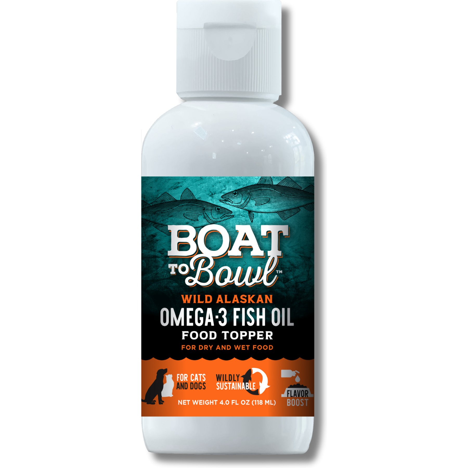 Boat to Bowl Pet Food Wild Alaska Omega-3 Fish Oil Liquid Supplement for Dogs & Cats, 4-fl oz bottle