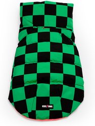 Rebel Dawg Reversible Dog Puffer Coat, Green Check / Pink, Small slide 2 of 5