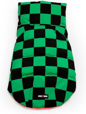 Show full view: Rebel Dawg Reversible Dog Puffer Coat, Green Check / Pink, Small slide 2 of 6