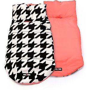 Rebel Dawg Reversible Dog Puffer Coat, Houndstooth / Pink, Small