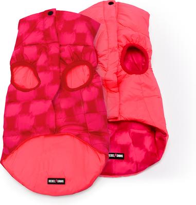 Show full view: Rebel Dawg Reversible Dog Puffer Coat, Red Check / Pink, Small slide 4 of 6