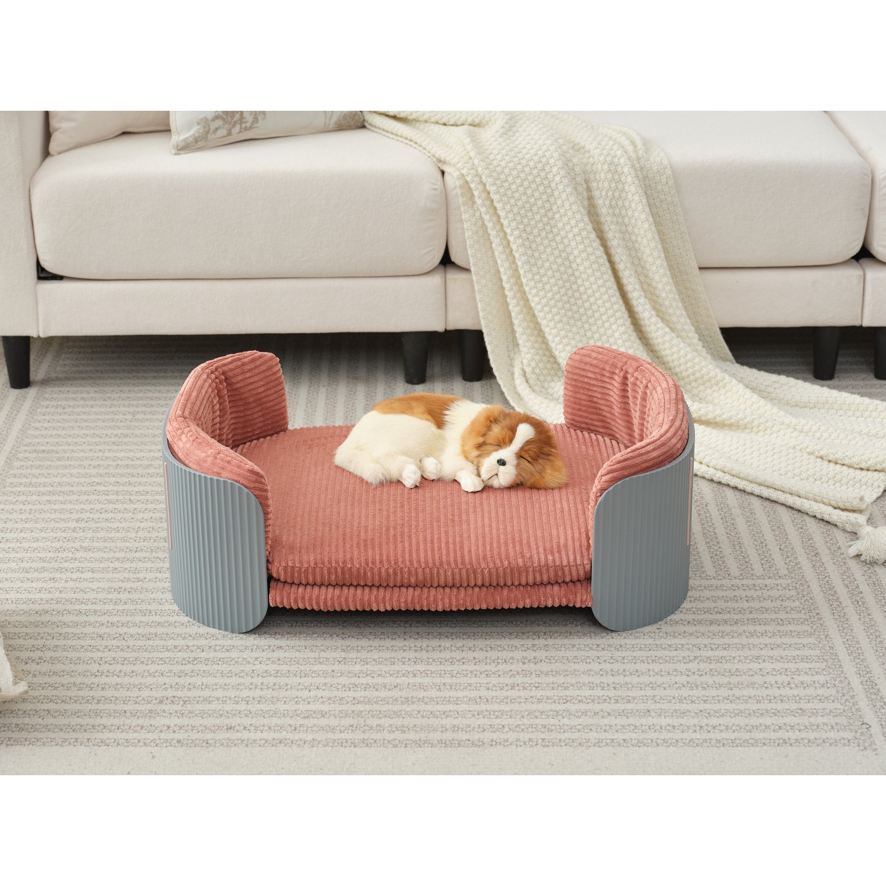 Zeus & Ruta Huskey Dog Bed, Pink/Grey, 33.66 x 20.08 x 10.24-in