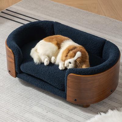 Show full view: Zeus & Ruta Bulldog Dog Bed, Blue/Walnut, 26.38 x 15.75 x 10.24-in slide 4 of 7