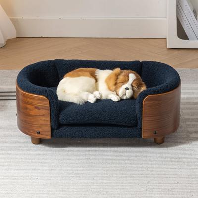 Show full view: Zeus & Ruta Bulldog Dog Bed, Blue/Walnut, 26.38 x 15.75 x 10.24-in slide 7 of 7