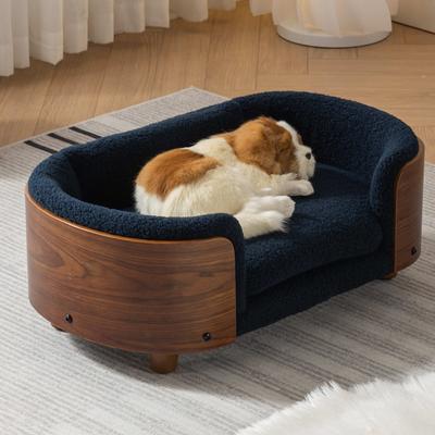 Show full view: Zeus & Ruta Bulldog Dog Bed, Blue/Walnut, 26.38 x 15.75 x 10.24-in slide 3 of 7