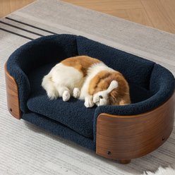 Zeus & Ruta Bulldog Dog Bed, Blue/Walnut, 26.38 x 15.75 x 10.24-in