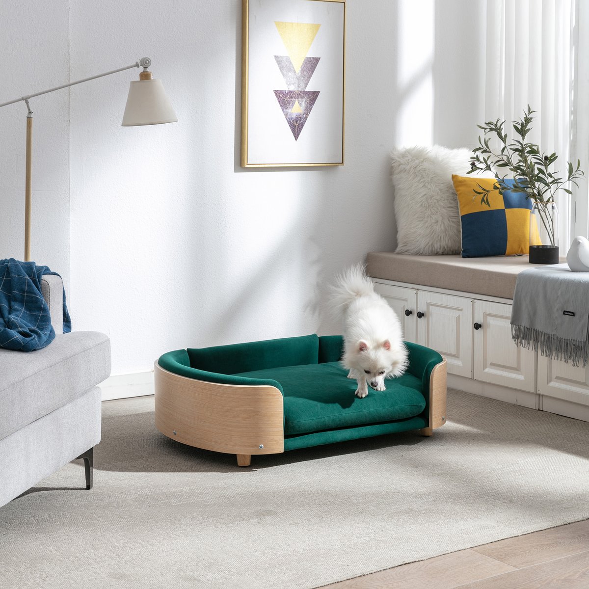 Zeus & Ruta Bulldog Dog Bed, Green/Natural, 38.58 x 26.77 x 10.63-in