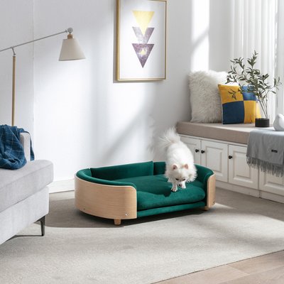 Zeus & Ruta Zeus & Ruta Bulldog Dog Bed, Green/Natural, 38.58 x 26.77 x 10.63-in
