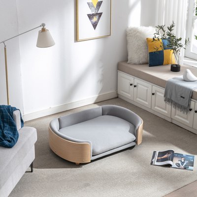 Zeus & Ruta Zeus & Ruta Bulldog Dog Bed, Light Grey/Natural, 38.58 x 26.77 x 10.63-in