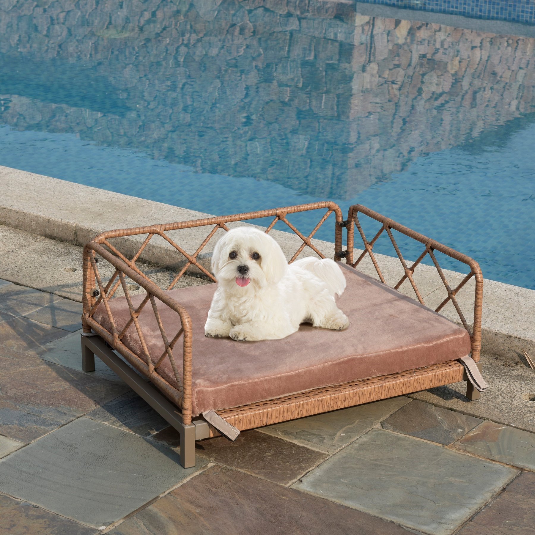 Zeus & Ruta Rattan Sofa Dog Bed, 25 x 19 x 13-in, Grey/Brown