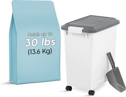 IRIS Airtight Dog, Cat & Bird Food Storage Container with Attachable Wheels, 30-lb, White, 1 count