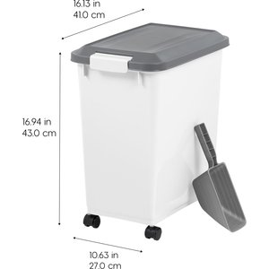 IRIS WeatherPro Airtight Dog, Cat & Bird with Scoop Food Storage Container, 30-lb, White
