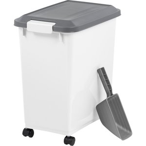 IRIS WeatherPro Airtight Dog, Cat & Bird with Scoop Food Storage Container, 30-lb, White