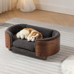 Zeus & Ruta Bulldog Dog Bed, Grey/Walnut, 26.38 x 15.75 x 10.24-in