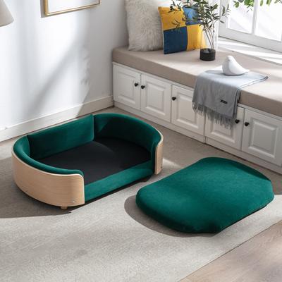 Show full view: Zeus & Ruta Bulldog Dog Bed, Green/Natural, 38.58 x 26.77 x 10.63-in slide 3 of 8