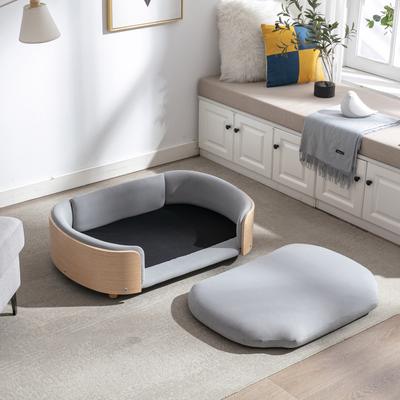 Show full view: Zeus & Ruta Bulldog Dog Bed, Light Grey/Natural, 38.58 x 26.77 x 10.63-in slide 3 of 7