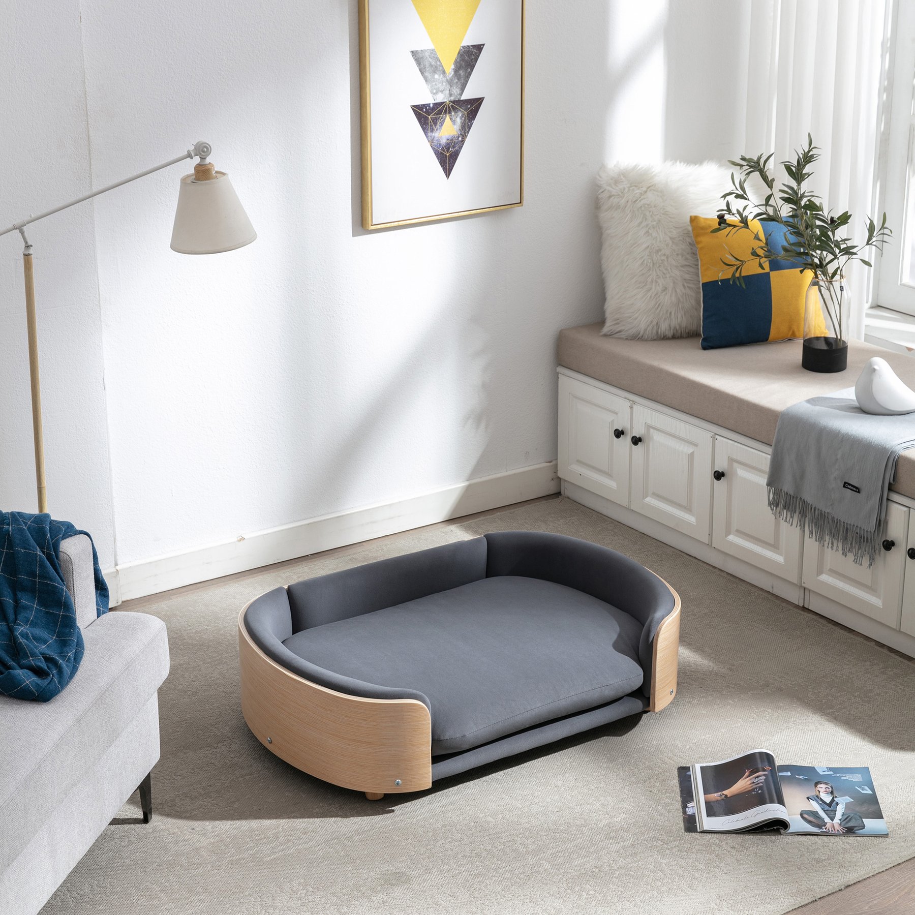 Zeus & Ruta Bulldog Dog Bed, Dark Grey/Natural, 38.58 x 26.77 x 10.63-in