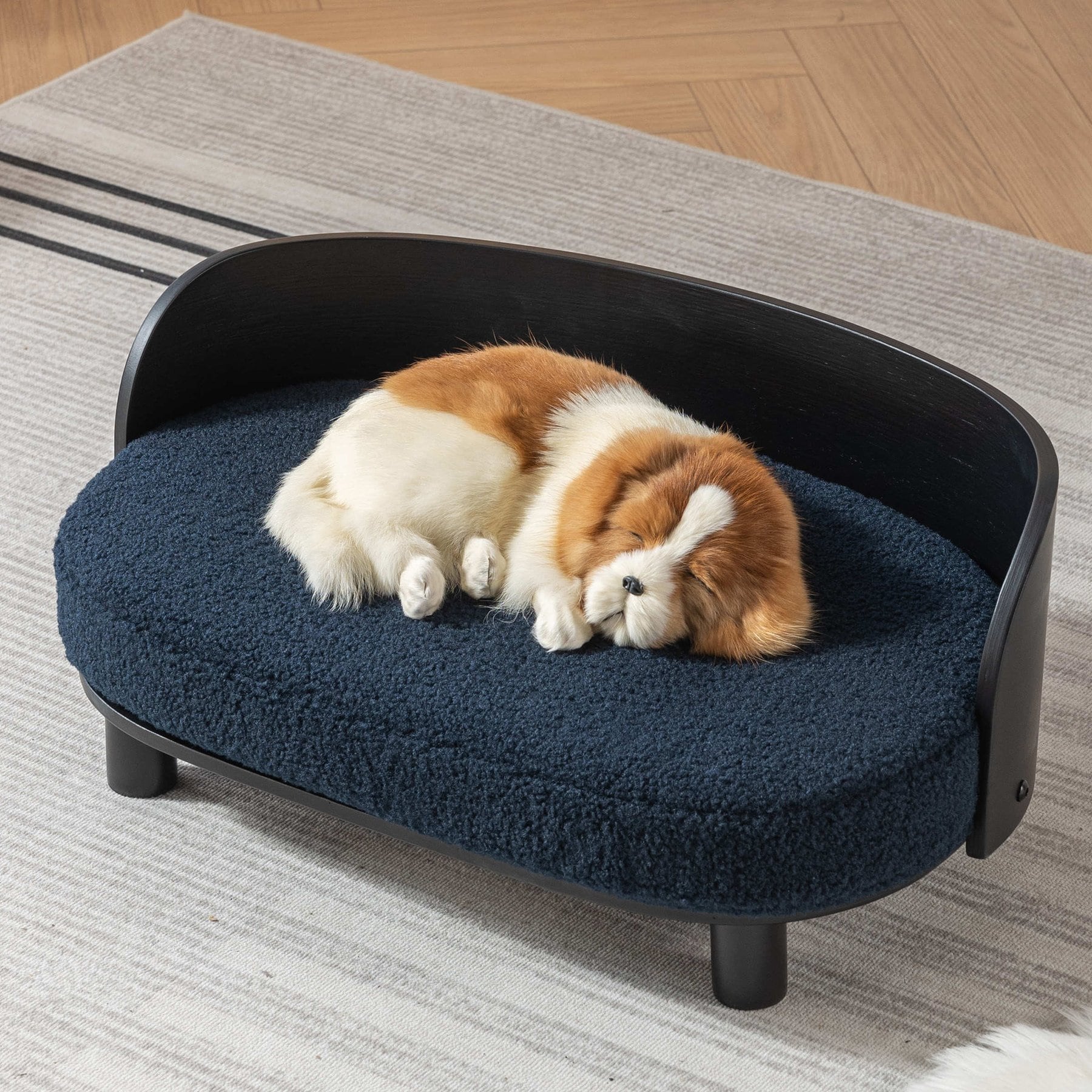 Zeus & Ruta Corgi Dog Bed, 25.98 x 15.75 x 10.63-in, Black/Blue
