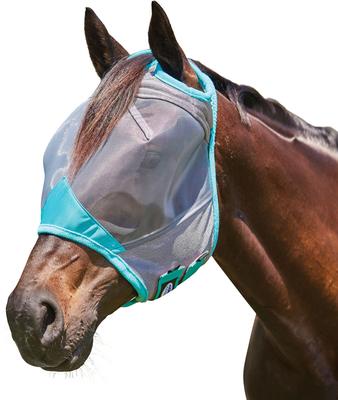 Show full view: WeatherBeeta ComFiTec Deluxe Fine Mesh Horse Fly Mask, Gray/Turquoise, Full slide 2 of 2