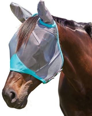 Show full view: WeatherBeeta ComFiTec Deluxe Fine Mesh Horse Fly Mask with Ears, Gray/Turquoise, Full slide 2 of 3