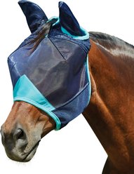 WeatherBeeta ComFiTec Deluxe Fine Mesh Horse Fly Mask with Ears, Navy/Turquoise, Small Pony slide 2 of 2