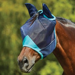 WeatherBeeta ComFiTec Deluxe Fine Mesh Horse Fly Mask with Ears, Navy/Turquoise, Pony