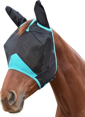 Show full view: WeatherBeeta ComFiTec Deluxe Fine Mesh Horse Fly Mask with Ears, Black/Turquoise, Full slide 2 of 3