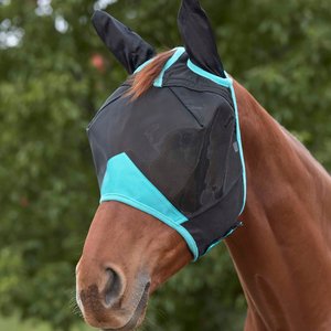 WeatherBeeta ComFiTec Deluxe Fine Mesh Horse Fly Mask with Ears, Black/Turquoise, Full