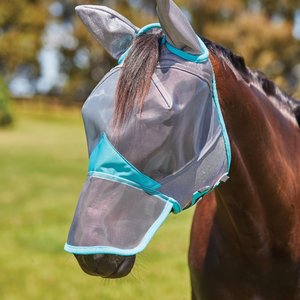 WeatherBeeta ComFiTec Deluxe Fine Mesh Horse Fly Mask with Ears & Nose, Gray/Turquoise, Mini