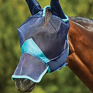 WeatherBeeta ComFiTec Deluxe Fine Mesh Horse Fly Mask with Ears & Nose, Navy/Turquoise, Cob