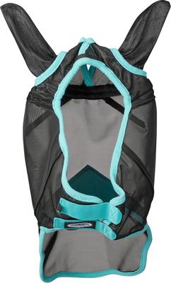 Show full view: WeatherBeeta ComFiTec Deluxe Fine Mesh Horse Fly Mask with Ears & Nose, Black/Turquoise, Full slide 3 of 5