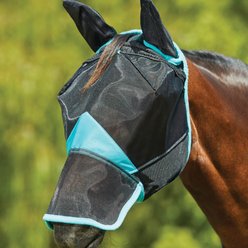 WeatherBeeta ComFiTec Deluxe Fine Mesh Horse Fly Mask with Ears & Nose, Black/Turquoise, Full