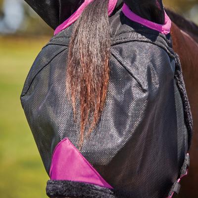 Show full view: WeatherBeeta ComFiTec Deluxe Durable Mesh Horse Fly Mask with Ears, Black/Purple, Full slide 3 of 5