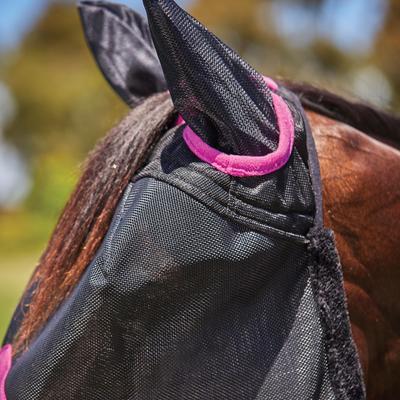 Show full view: WeatherBeeta ComFiTec Deluxe Durable Mesh Horse Fly Mask with Ears, Black/Purple, Full slide 2 of 5