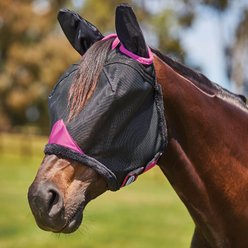 WeatherBeeta ComFiTec Deluxe Durable Mesh Horse Fly Mask with Ears, Black/Purple, Full