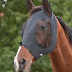 WeatherBeeta Deluxe Stretch Bug Eye Saver Horse Fly Mask with Ears, Black/Black, Pony