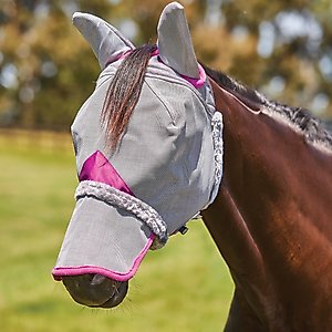 WeatherBeeta ComFiTec Deluxe Durable Mesh Horse Fly Mask with Ears & Nose, Gray/Purple, Cob