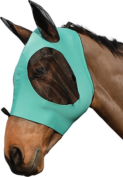 Show full view: WeatherBeeta Stretch Bug Eye Saver Horse Fly Mask with Ears, Turquoise/Black, Full slide 2 of 2