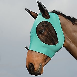 WeatherBeeta Stretch Bug Eye Saver Horse Fly Mask with Ears, Turquoise/Black, Full