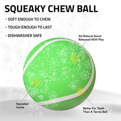 Show full view: Playology Christmas Holiday Turkey Scented Squeaky Chew Ball Dog Toy, Green, Medium slide 2 of 7