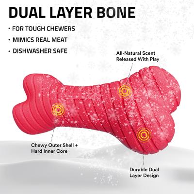 Show full view: Playology Christmas Holiday Gravy Scented Dual Layer Bone Dog Toy, Red, Small 2-Pack slide 2 of 6