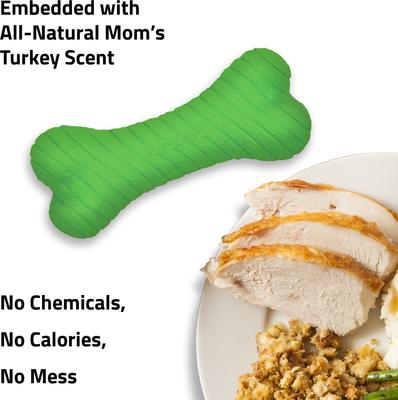 Show full view: Playology Christmas Holiday Turkey Scented Dual Layer Bone Dog Toy, Green, Jumbo slide 4 of 7