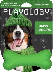 Playology Christmas Holiday Turkey Scented Dual Layer Bone Dog Toy, Green, Medium