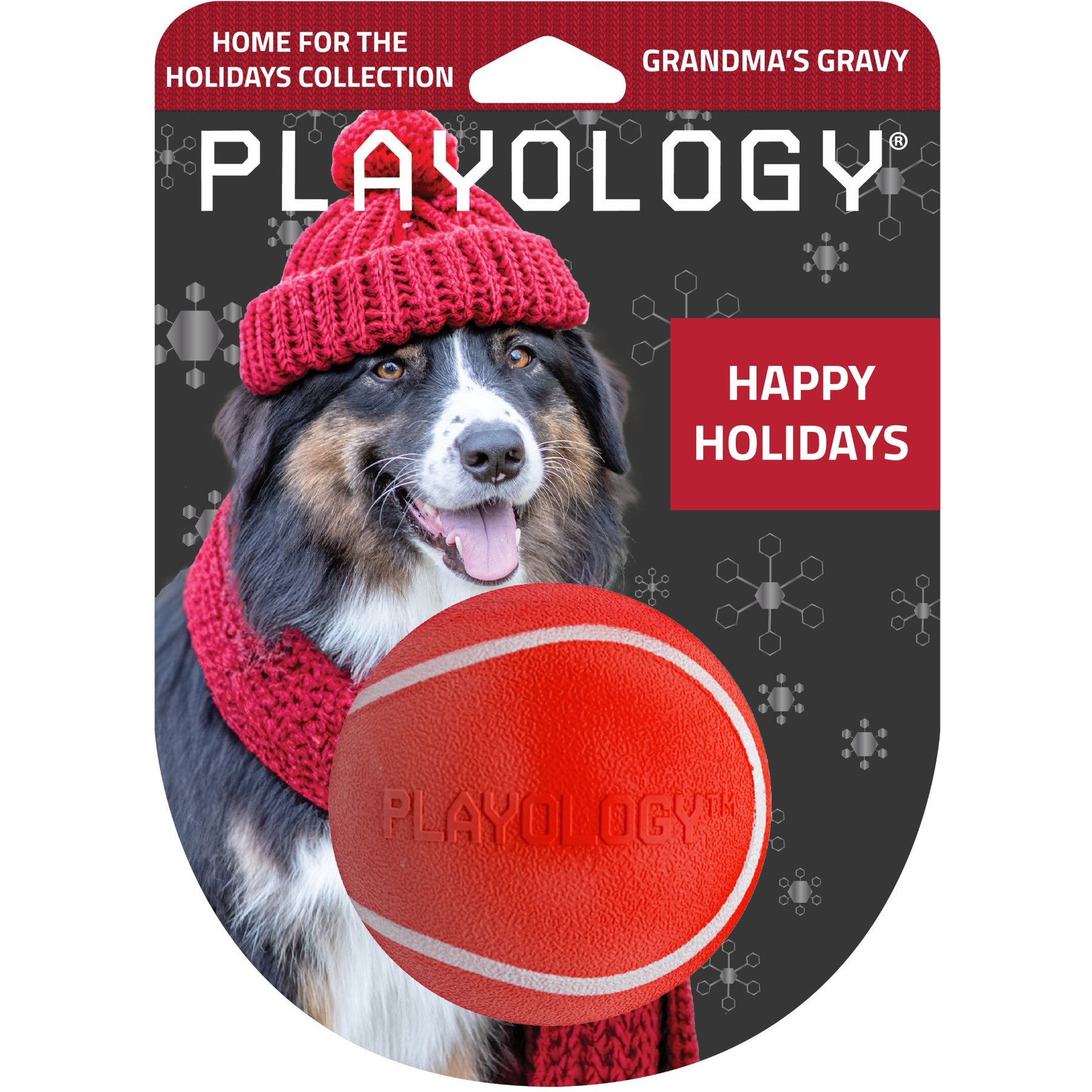 Playology Christmas Holiday Gravy Scented Squeaky Chew Ball Dog Toy, Red, Medium