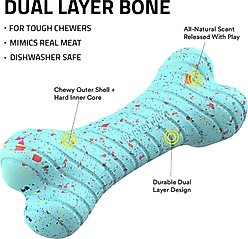 Playology Dual Layer Bone Peanut Butter Birthday Cake Tough Dog Chew Toy, Blue, Medium slide 2 of 5
