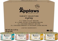 Applaws Selection in Gravy Variety Pack Wet Cat Food, 2.47-oz can, case of 24